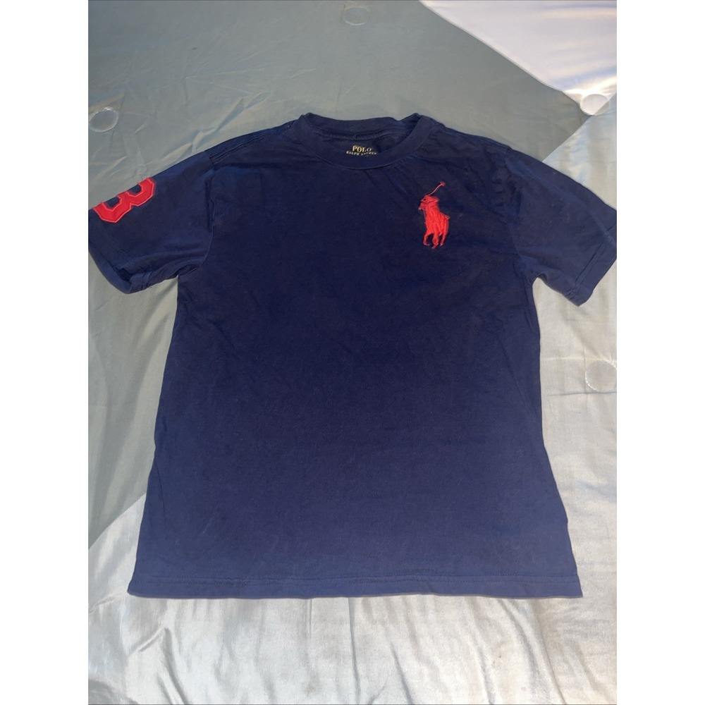Polo Ralph Lauren Big Pony Rugby T-Shirt Youth Boys Size Medium 10-12 Navy Blue